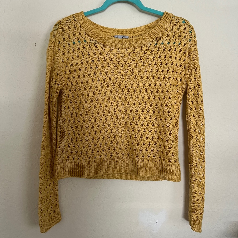 Yellow/Gold Crochet Crop Sweater